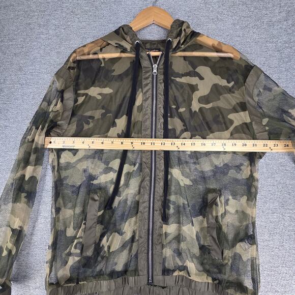 SHINESTAR WOMENS GREEN CAMO MESH FULL ZIP HOODIE SIZE LARGE SHEER HOODED JACKET - Picture 10 of 13